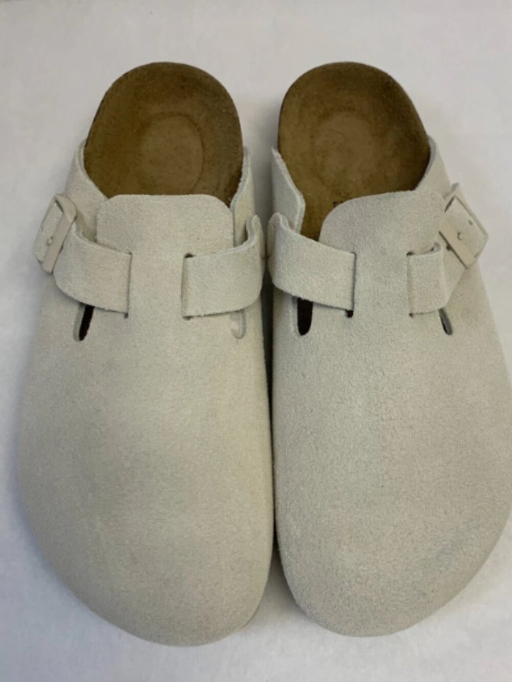 Birkenstock Boston Antique White Suede Leather Regular Width Sandals
